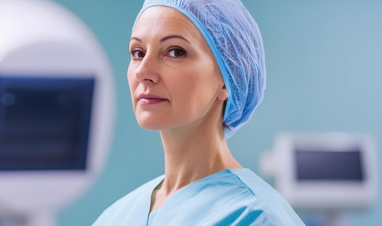 Female surgeon with full surgeon garb on